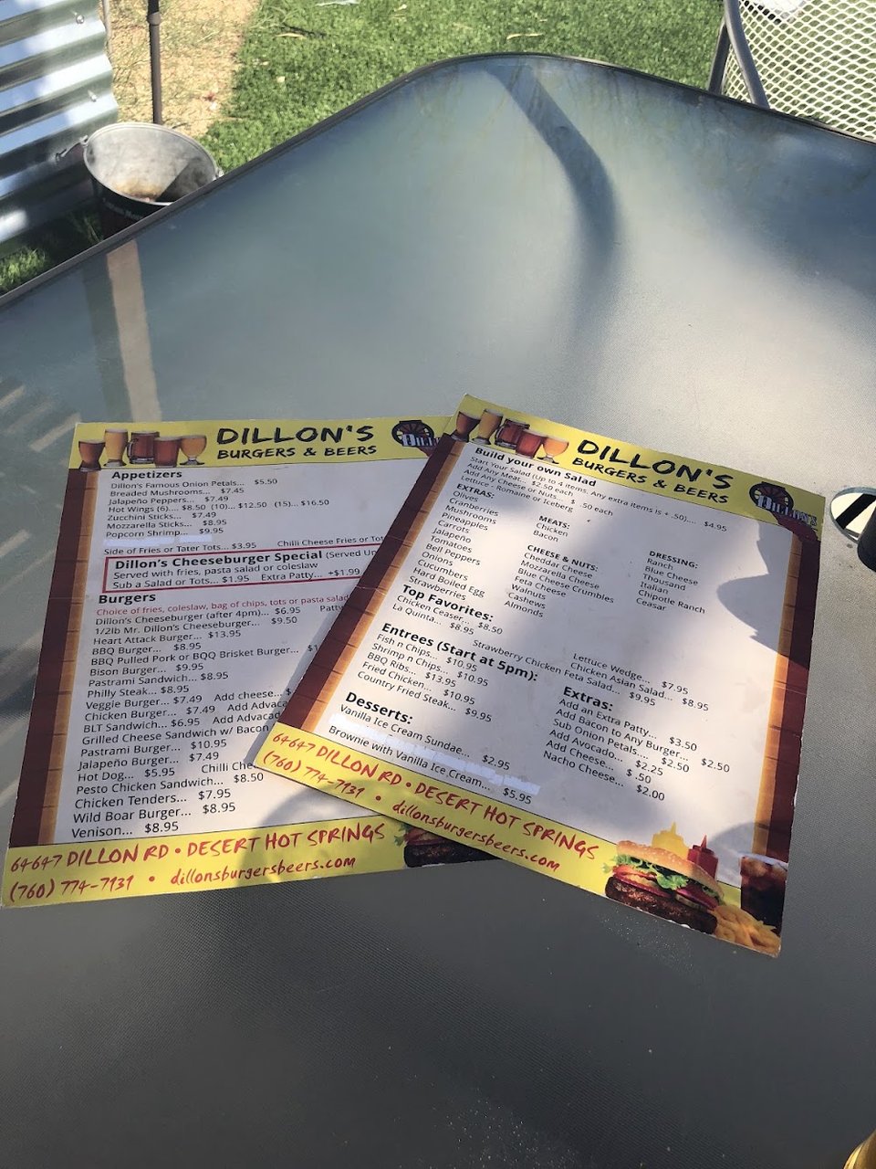 Casual menu featuring burgers, sides, and beer.